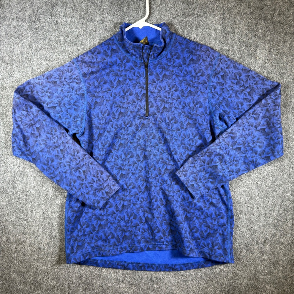 REI Vintage 1/4 Zip Fleece Pullover Mens Large Blue Floral Leaf Print USA Made
